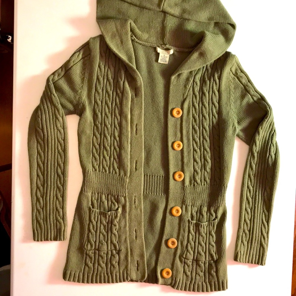 MAURICES Sm Women’s Cardigan Hoodie,Button Down,2 Pocket ARMY GREEN Sweater